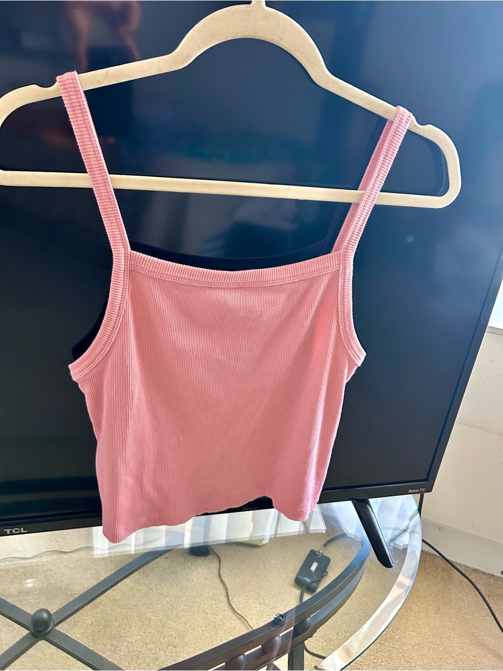 Topshop Pink Ribbed Square-Neck Tank